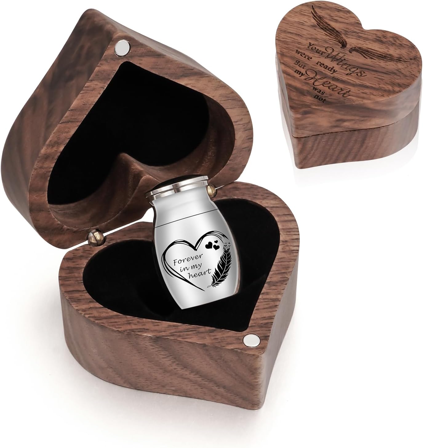 Customize Wood Small Urn for Human Ashes Keepsake Stainless Steel Mini Urn Cremation Urn for Ashes for Memory-Wing