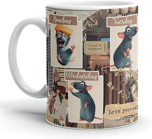 Taza Ratatouille 11 oz 15 oz Collage de cerámica blanca clásica taza para café, té, café con leche o chocolate