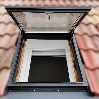Heavy-Du Dachfenster mit hydraulischer Unterstützung, doppellagig, gehärtet, für Dachboden, Wintergarten und Keller, 74 x 74 cm