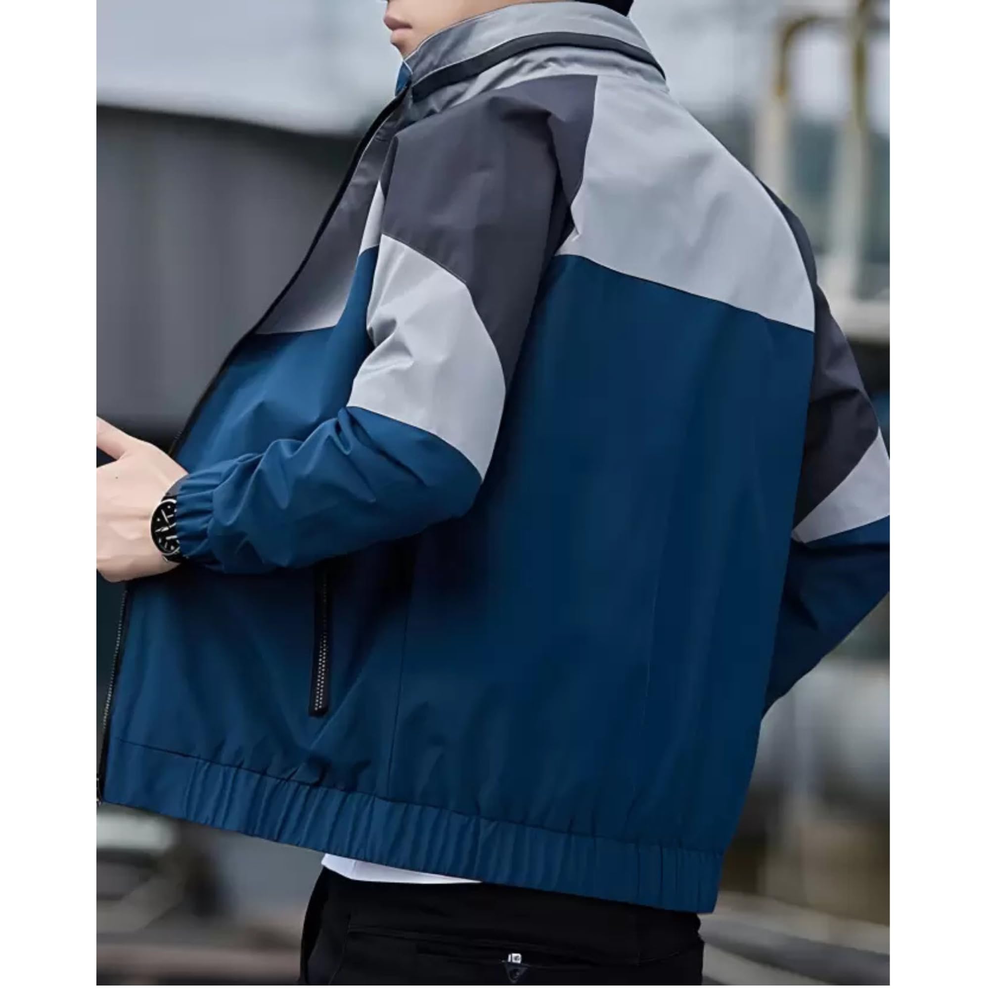 MIA FASHION Men's Water Resistant Standard Length Jacket For Winter Season | Lightweight Windcheater Nylon Jacket | Stylish Full Sleeves Stand Collar For Sports, Tracking 4