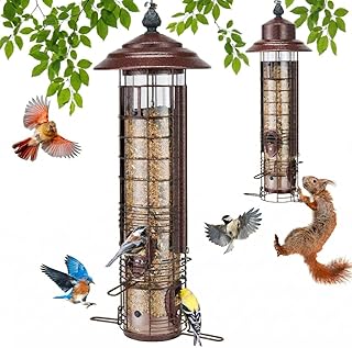Kingsyard Eichhörnchensicherer Vogelfutterspender zum Aufhängen im Freien, Ganzmetallrohr-Vogelfutterstation, 1,4 kg Samenkapazität, gewichtaktivierter Verschluss, einfaches Befüllen von Oben, Kupfer