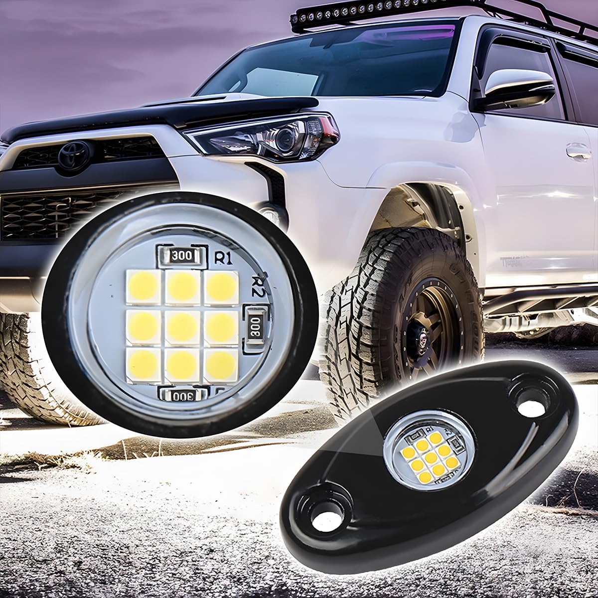 4PCS Car LED Rock Lights, High Brightness Waterproof Vehicle Underglow Fender Lights, Multifunction Auto Neon Trail Rig Lighting Accessories, Universal for Pickup ATV Off Road (White)