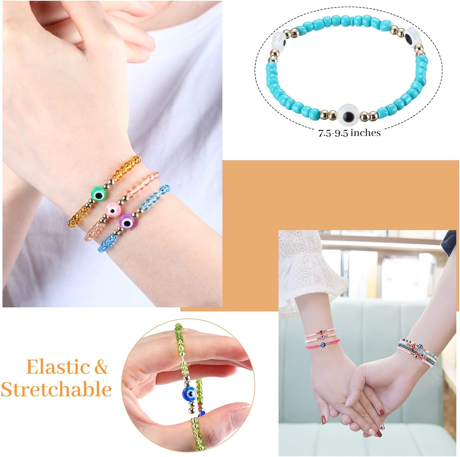 Jexine 96 Pcs Summer Evil Eye Bracelets Virgin Mary San Judas Mexican Bracelet Pack Hamsa Mal De Ojo BangleLuck Charm Hand Braided Rope Beads Anklets Jewelry Gift for Women Men - Image 2