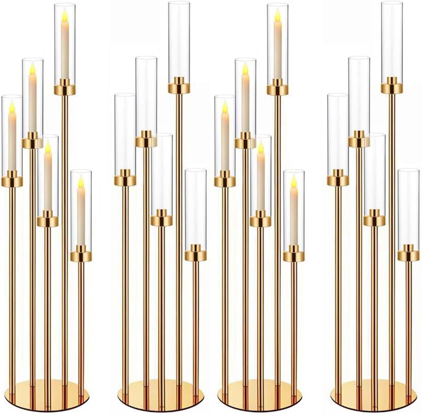 Candle Holder - Candelabra, Metal 7 Arms Candelabra with Clear Acrylic Shade, Floor Candle Holders for Wedding, for Table Centerpiece(8PCS)