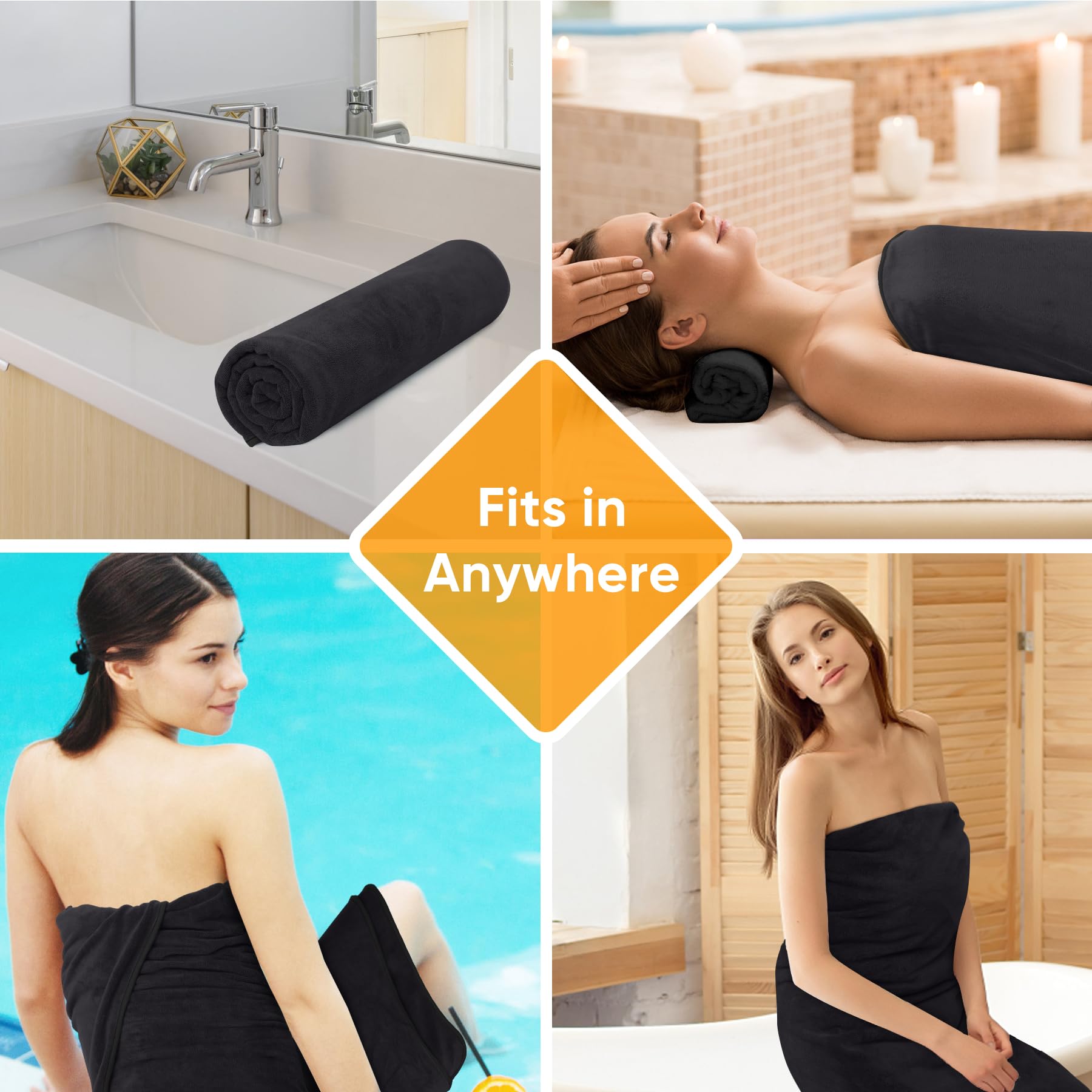 Asciugamano da Bagno grandi 100x200 cm – Extra Large Telo Bagno in Microfibra Cotone Filato ad Anello – Extra Morbido e Assorbente – Ideali per Bagno, Palestra, Ospiti, Viaggio (Nero)