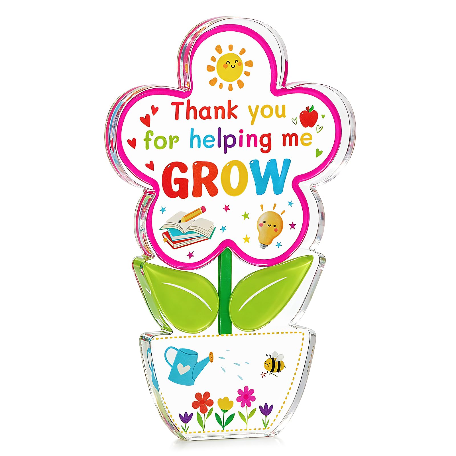 DOORIO Thank You Teacher Gifts, Thank You for Helping Me Grow Acrylic Plaque Desk Ornament Flower Shaped Teacher Appreciation Gifts End of Term Leaving Present