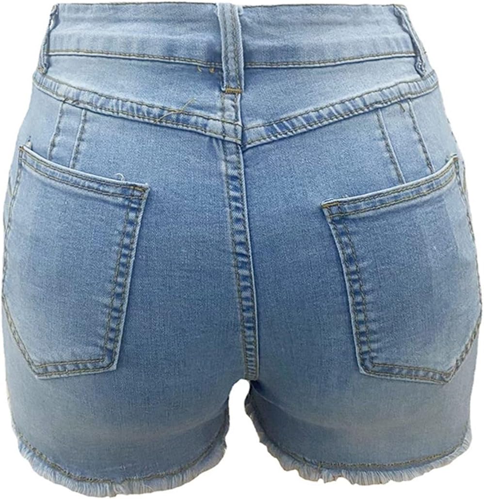 Women High Waisted Skinny Stretchy Denim Shorts Casual Summer Frayed Raw Hem Distressed Ripped Short Jeans - Image 4
