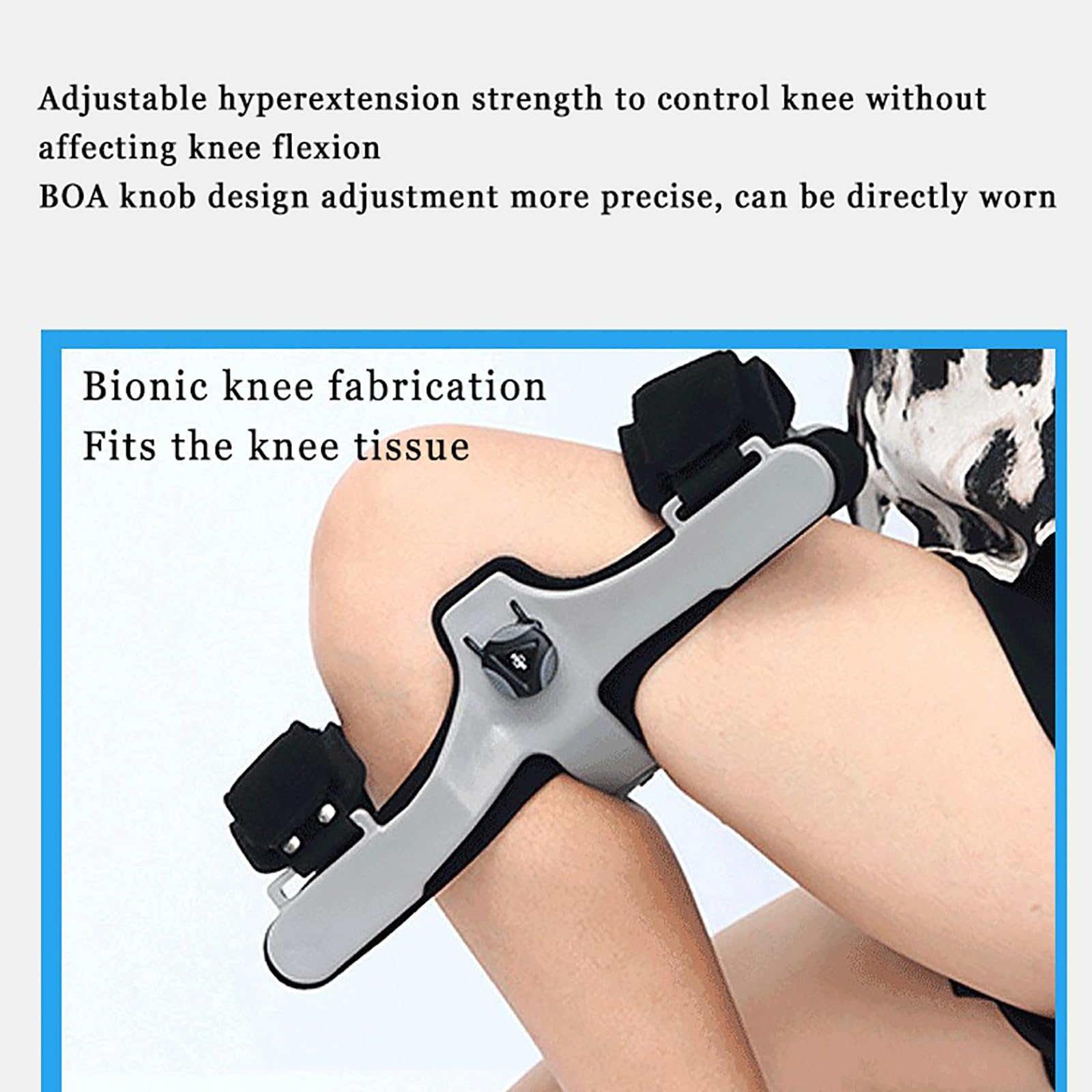 Rodillera de hiperextensión, ortesis de rodilla fija, tamaño ajustable con diseño de botón lateral para aliviar el dolor y soporte postoperatorio