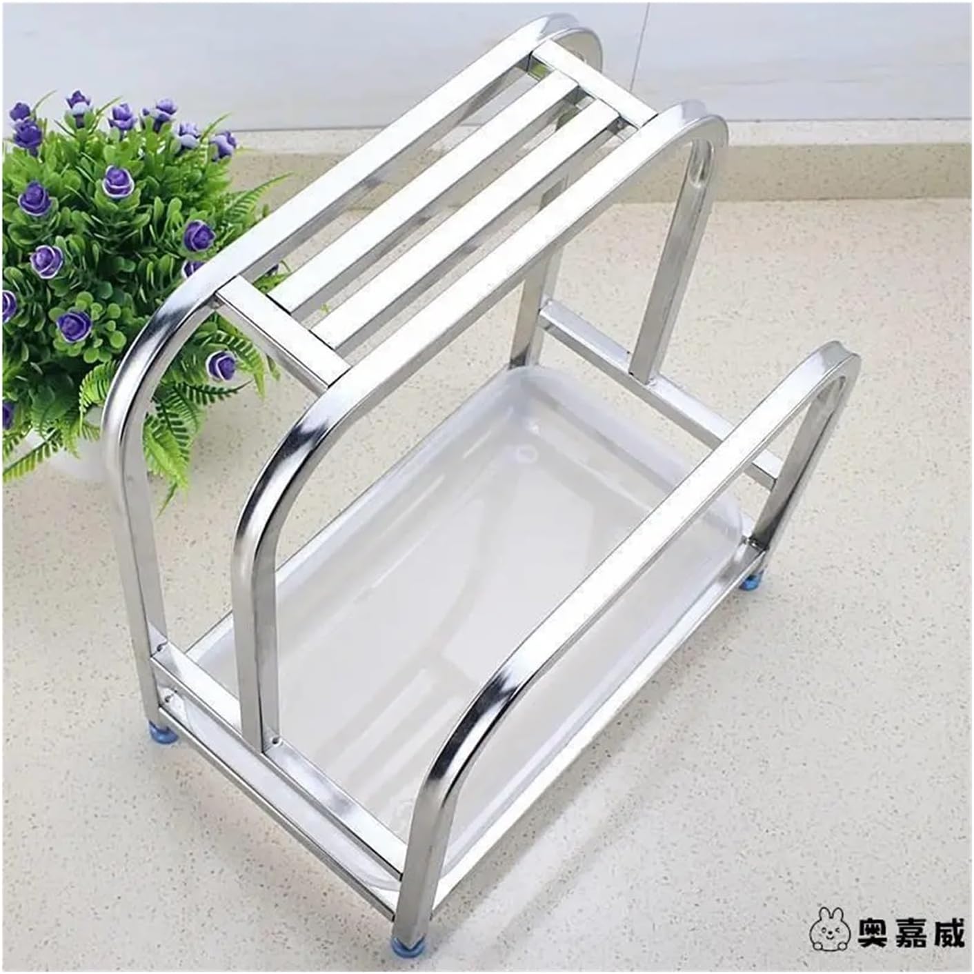 Stainl Steel Kitchen Knife Ra Cutting Board Holder Countertop Inteated Storage For Utensils(201 (2 slots+2 hooks plastic tray))