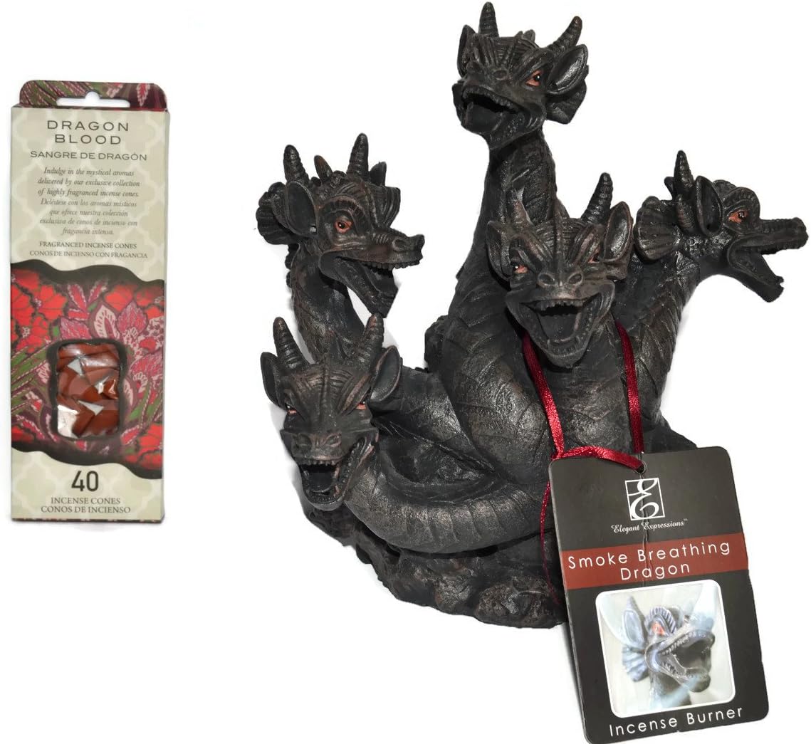 Smoking Dragon Incense Burner Bundle - 2 Items: 1 Smoking Dragon Incense Burner and 1 Pack of 40 Dragon Blood Scent Incense Cones