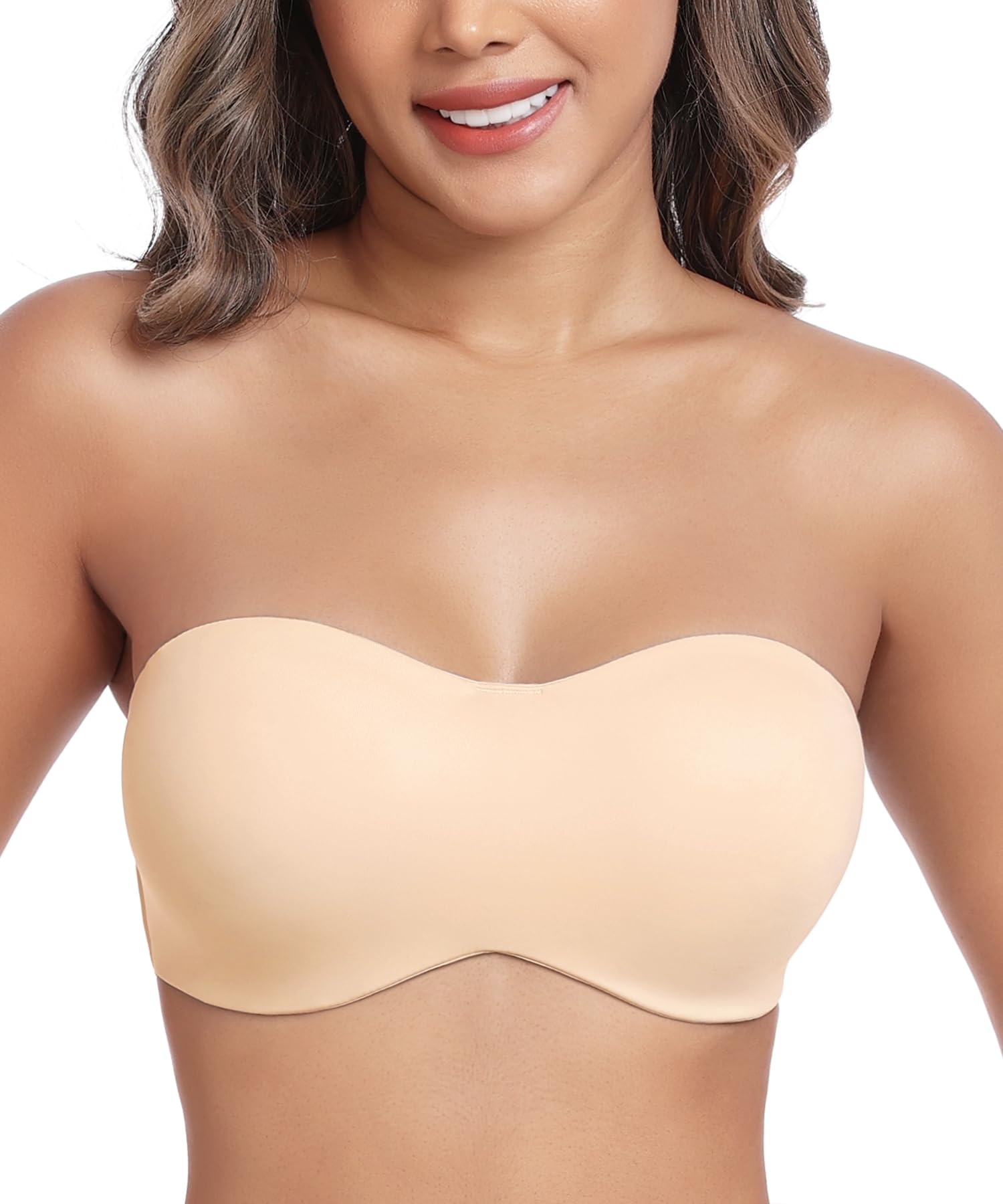HACI Women's Seamless Unlined Strapless Bandeau for Plus Size Underwire Large Bust Bra