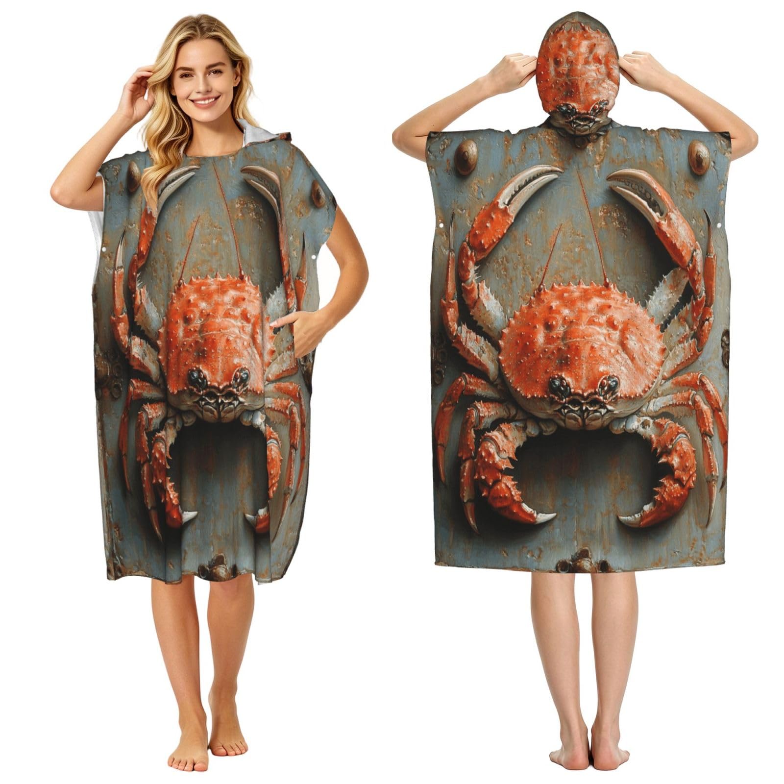 KLGRTJHK Crabs Adult Hooded Beach Poncho Towel 43"X35"