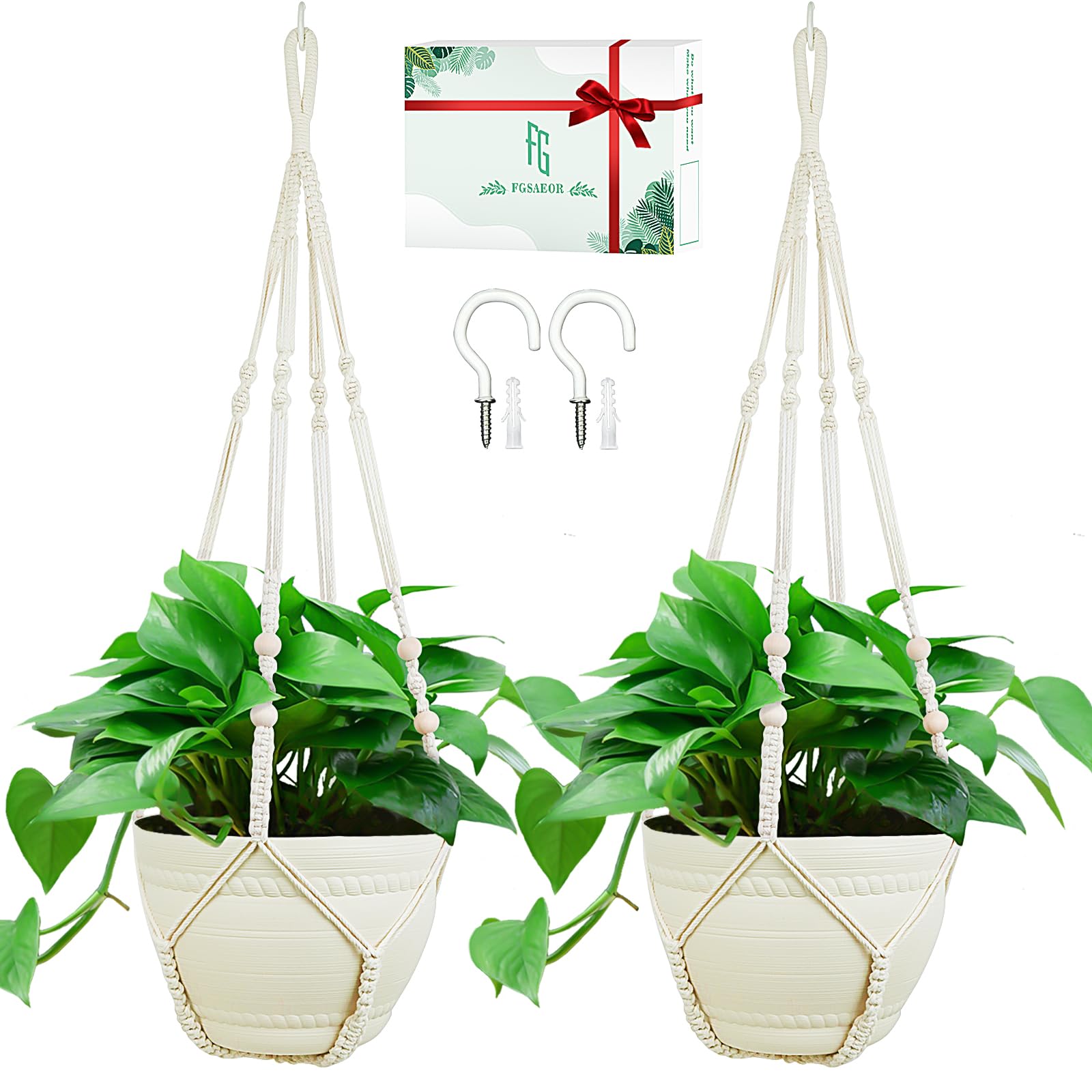 FGSAEOR Macrame Plant Holder Indoor Outdoor, Hanging 3-15 inch Pot, Bearing 20lb Planters, DIY Handmade Hanging Planter Basket, 35-Inch Extra Long