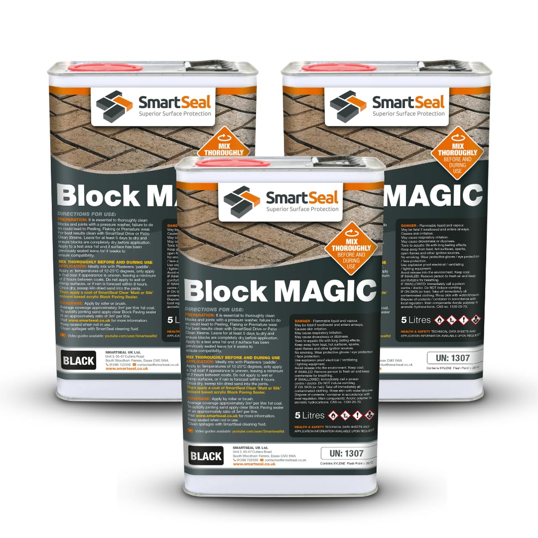 Smartseal ‘Block Magic' – A Re-Colouring Block Paving Sealer. Superior to a Concrete Paint - Transform Old Block Paved Drives or Patios - Easy to Apply (Black, 3 x 5 Litre) — image 1
