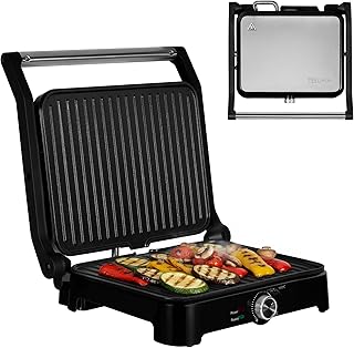 Zeegma Grill Chef Easy – Grill Électrique 2 en 1 et Presse-Panini, 2000W, Plaques Céramiques Antiadhésives, 29 x 23.2 cm², Température et Inclinaison Réglables (GRILL CHEF BASE)