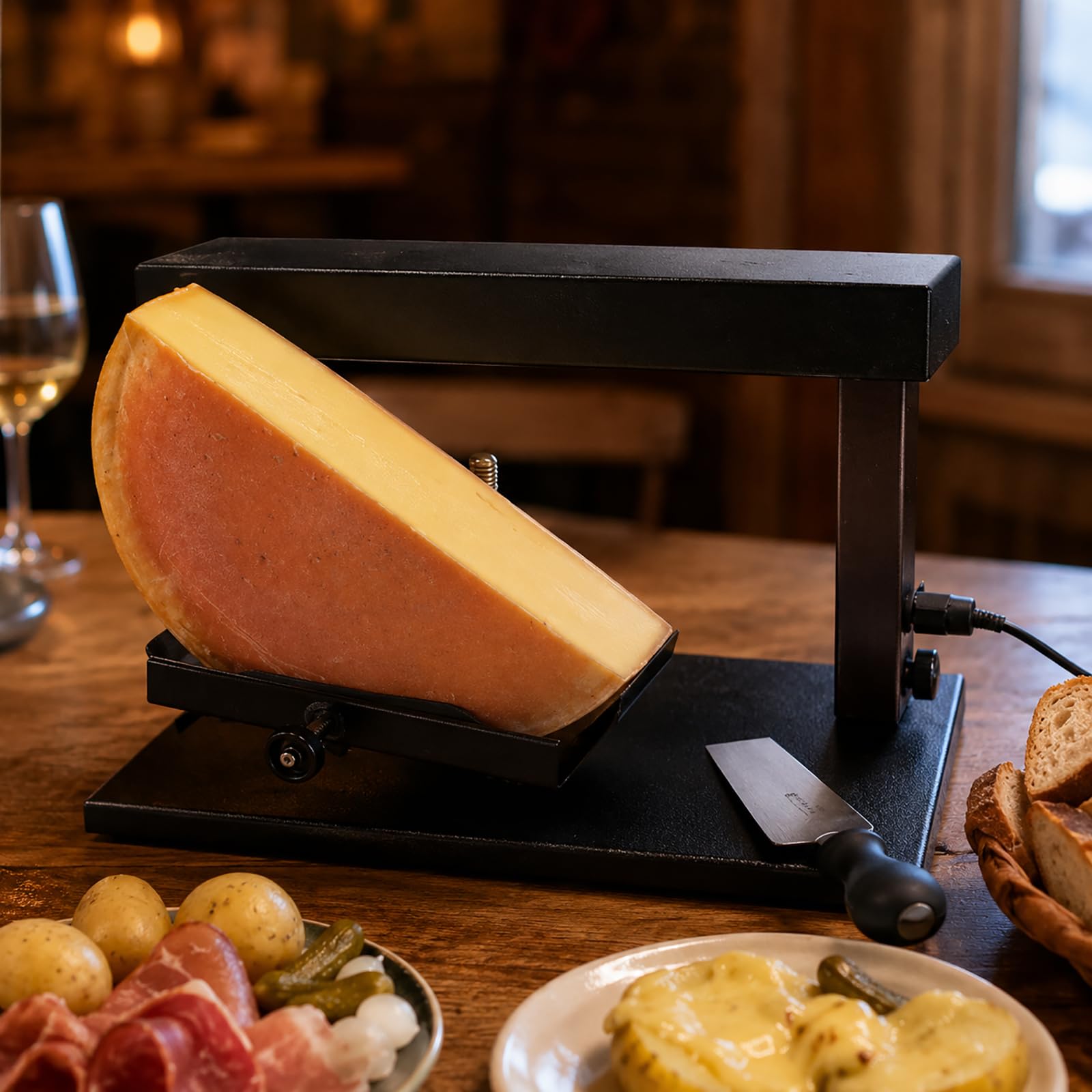 Fundidor de Queso Raclette Comercial de 750W, Máquina de Calentamiento de Queso de Media Rueda Para Raclette Suizo, Nachos y Uso en Restaurantes