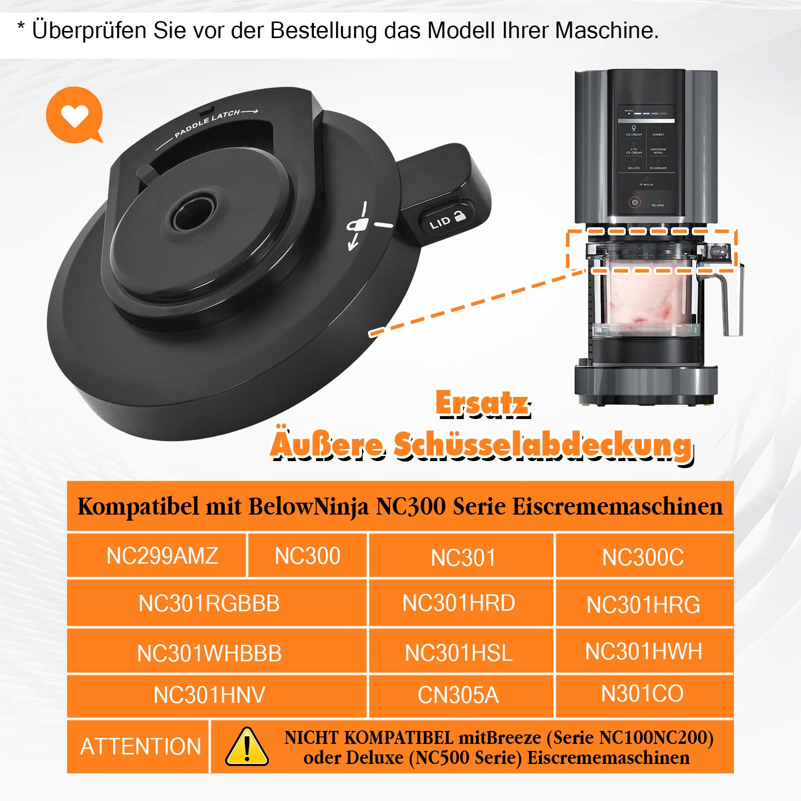 Couvercle de bol extérieur pour sorbetière Ninja, Creami, couvercle de rechange compatible avec Ninja Creami NC299AMZ/NC301/NC300/NC201/NC101, couvercle de rechange réutilisable