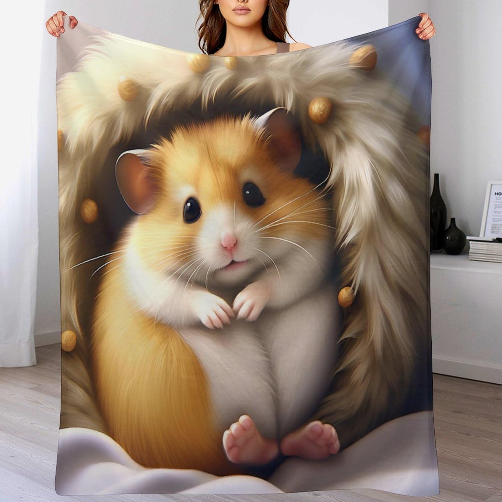 Couverture super douce et moelleuse 100% flannel au motif hamster pour un lit élégant