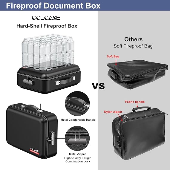 COLCASE Fireproof Document Box with Lock, Hard Fireproof Document Organizer