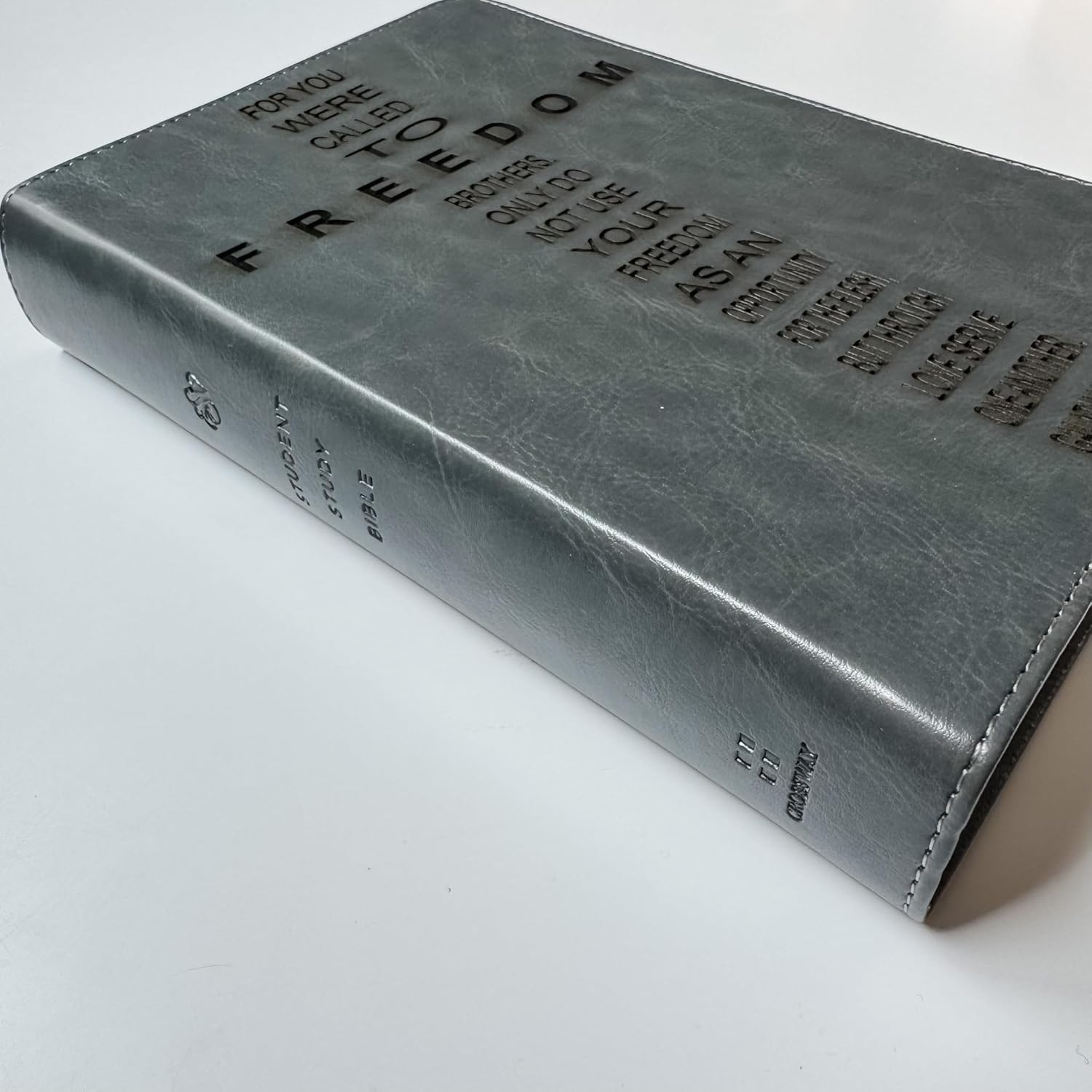 JOY CREATIVE ESV Student Study Bible - Gray | FREEDOM | Personalized with Name | Custom Design is Hand Lettered and Laser Engraved
