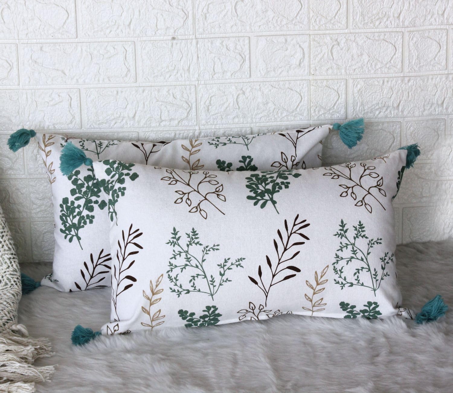 Dekor World 2 Piece Cotton Bloom Bliss Printed Collection Deco Pillow Cover (Aqua, 12x20 Inches or 30x50 cm) for Living Room and Bedroom-image-6