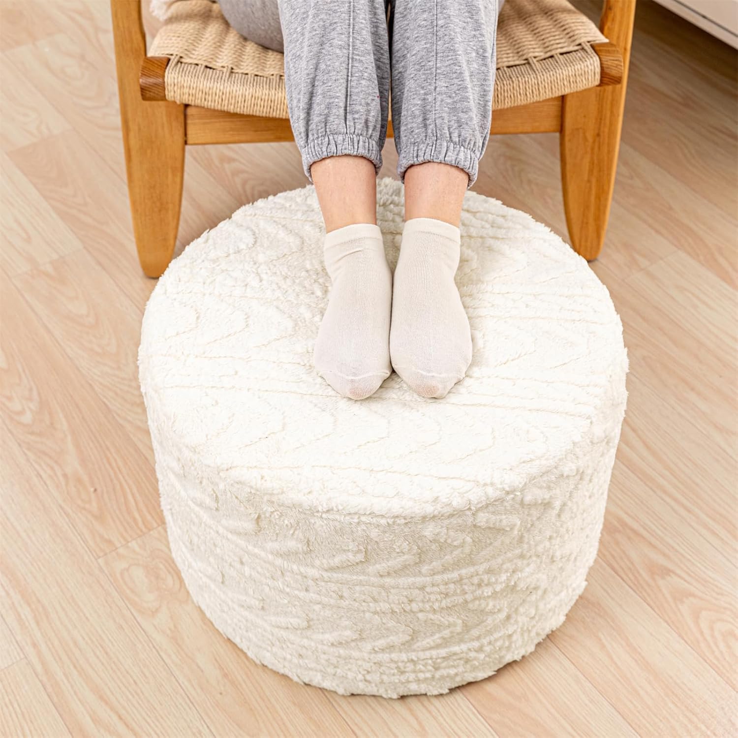 Boucle Pouf Ottoman and Foot Rest