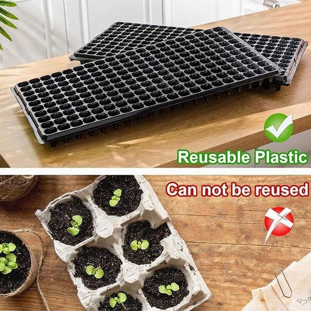 10-pak 200-komórkowych tacek na sadzonki z otworami odpływowymi, plastikowe pojemniki do sadzenia dla lepszego rminatu i zdrowego wsparcia korzeni, idealne do ogrodnictwa domowego