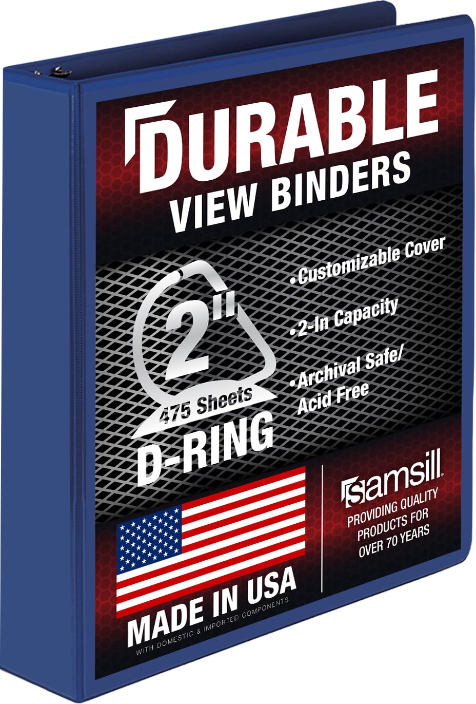 Samsill Raccoglitore resistente da 5 cm, prodotto negli Stati Uniti, raccoglitore ad anelli a D, copertina trasparente personalizzabile, mirtillo, contiene 475 pagine