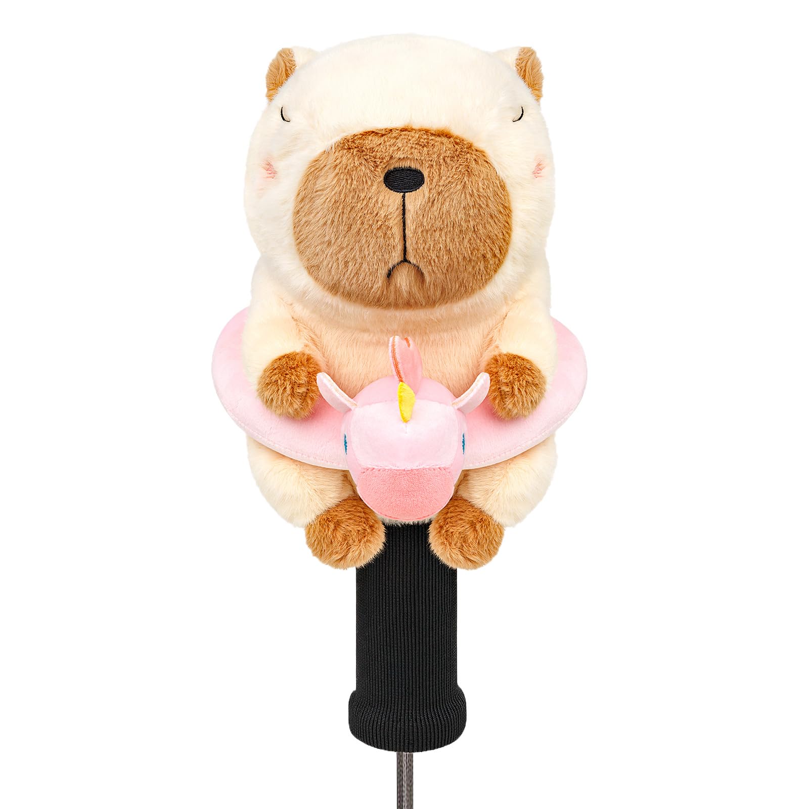 RLOMUTE Novelty Golf Head Covers for Driver & Woods, Cute Plush Animal Driver Head Cover Soft 460cc Golf Headcovers Funny Gift for Men Women Kids Golfers, Capybara with Pink Swim Ring — image 1