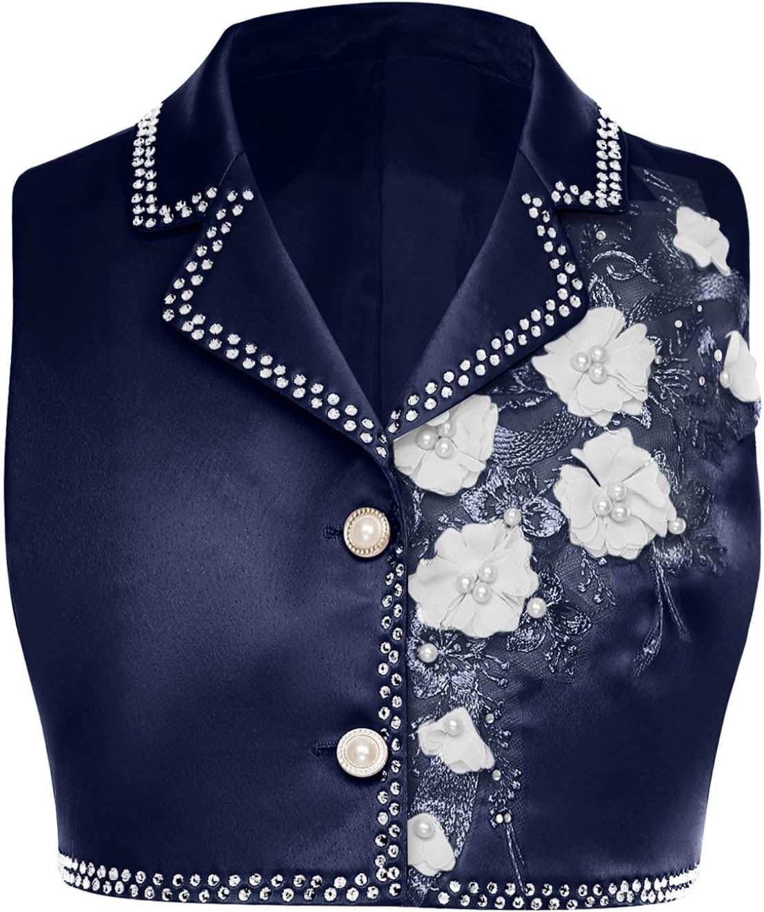 Choomomo Kids Girls Rhinestone Bolero Sparkly Sleeveless Cropped Blazer Vest Embroidery Dress Waistcoat