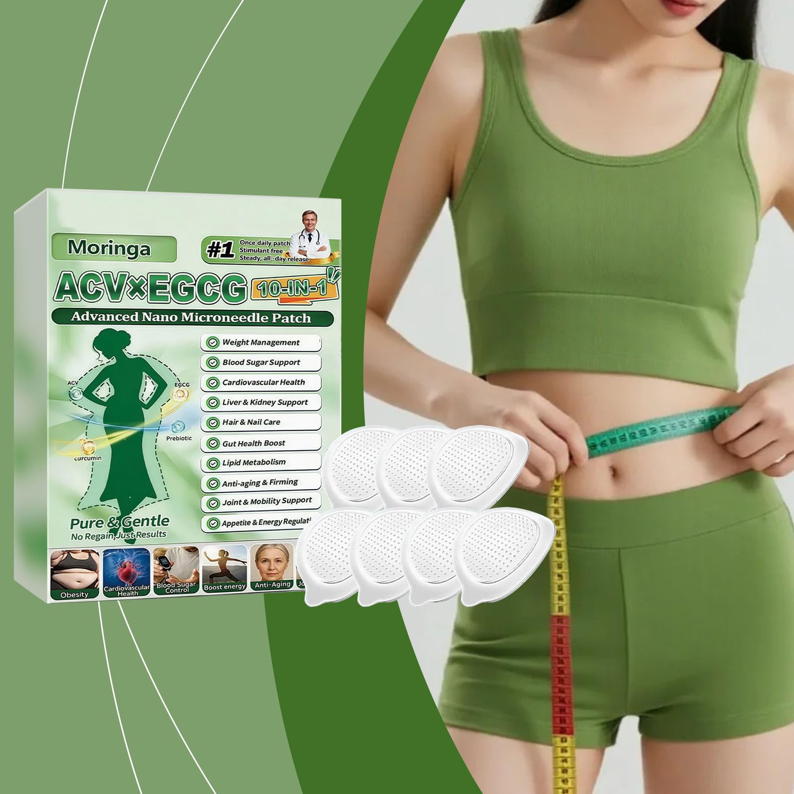 5 Scatole Moringa Cerotti Dimagranti Moringa ACV×EGCG 10 in 1,Dimagrante con Microaghi, Ingredienti Naturali, Bruciano Rapidamente i Grassi, Stimolano il Metabolismo, per Uomini E Donne (5 Scatole)
