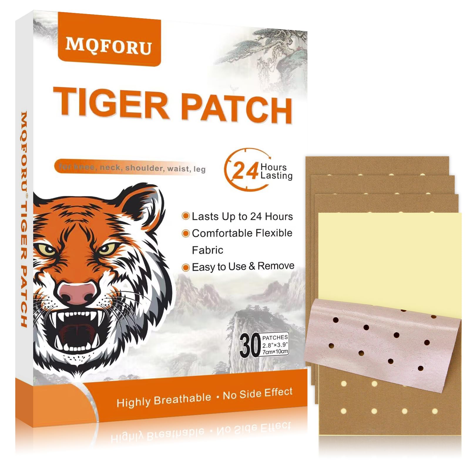 MQFORU Tiger Patches, 30 Pcs Chinese Tiger Plaster, Natural Herbal Adhesive Plasters for Muscle Joint Purposes, Maximum Strength Knee Patches for Back Shoulder Neck