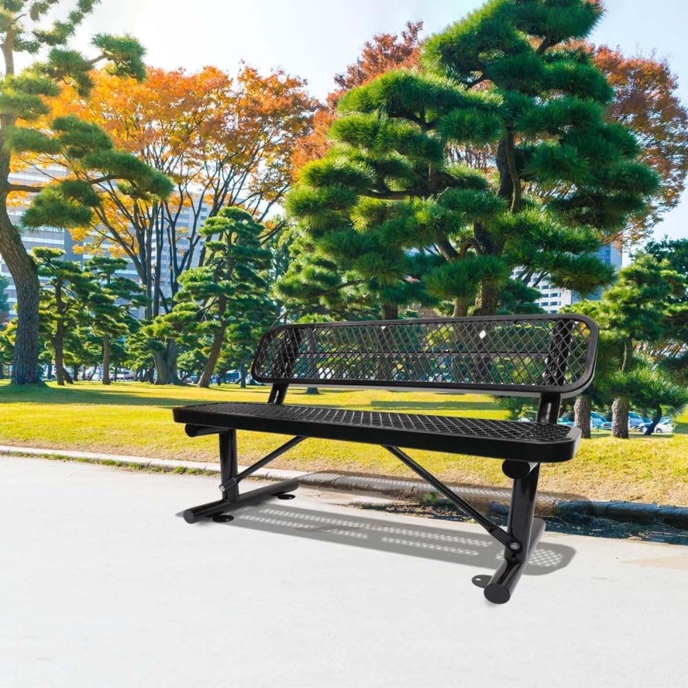 Outdoor Steel Bench with Backrest for Patio and Garden Use