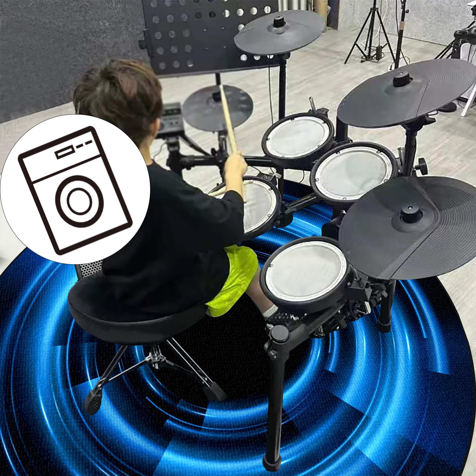 100 cm Dywan bębnowy Dywan na baterię Antypoślizgowy Dźwiękoszczelny Zestaw perkusyjny Profesjonalny Okrągły Elektroniczny Jazz do Pudełka Bębna I innych instrumentów Musi Mata Baterii