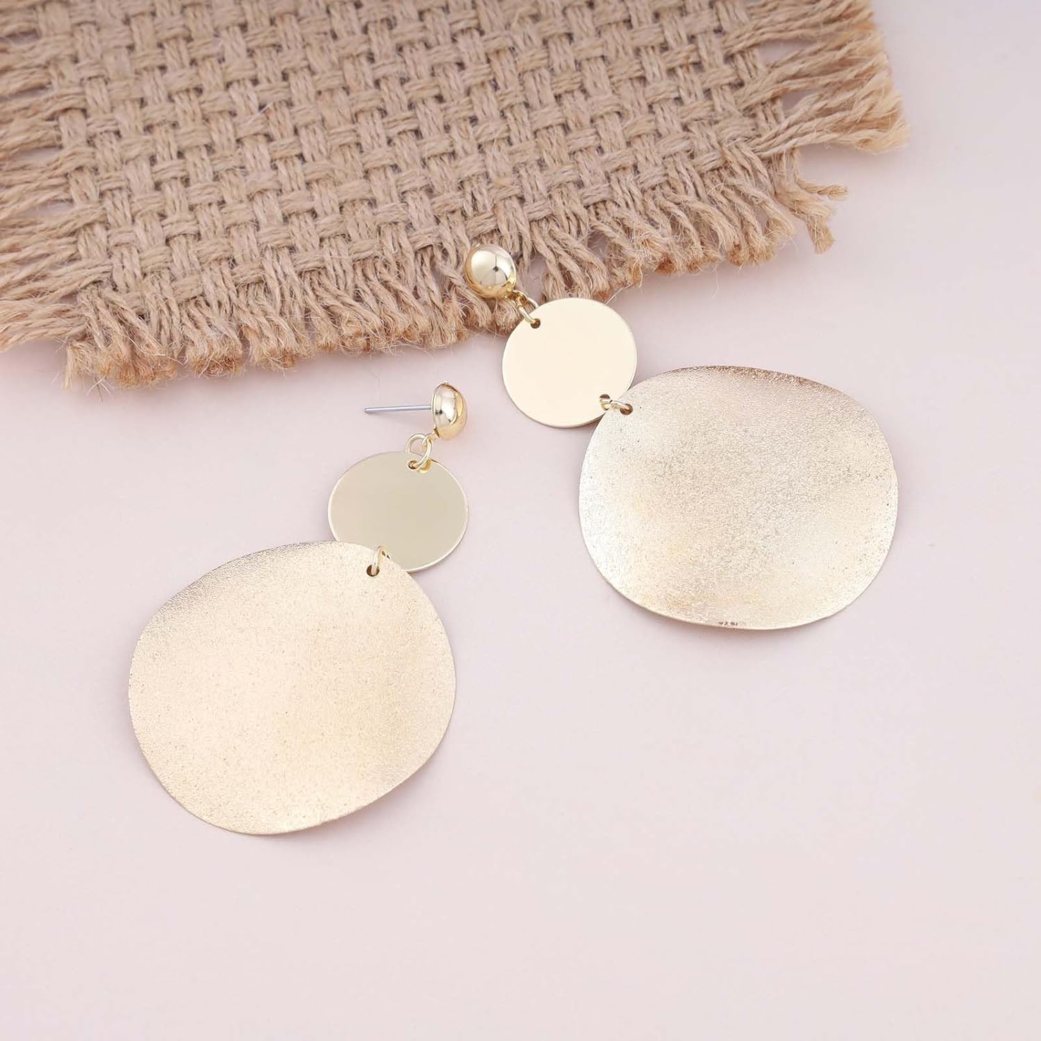 Bohemian Disc Coin Dangle Earrings Gold Metal Circle Drop Earrings Large Hammered Coin Stud Earrings Thin Textured Disc Earrings Jewelry for Women - Image 4