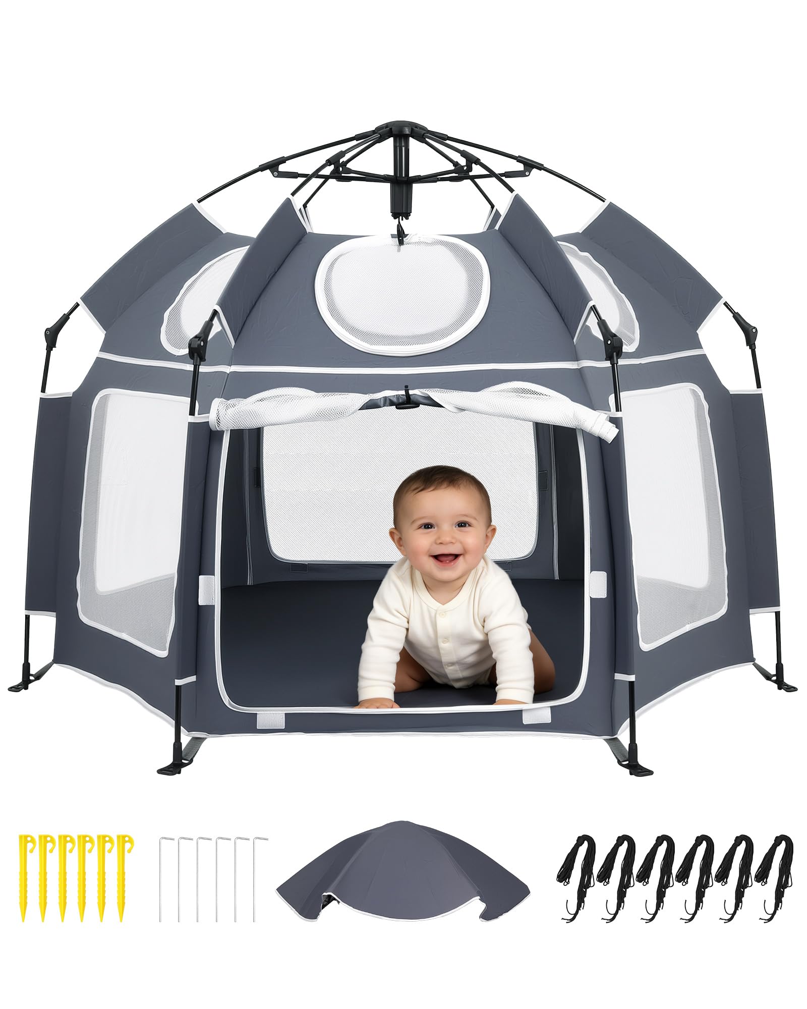 HOMGEN Pop Up Laufstall Baby Faltbar 150x150cm Playpen mit Sonnendach