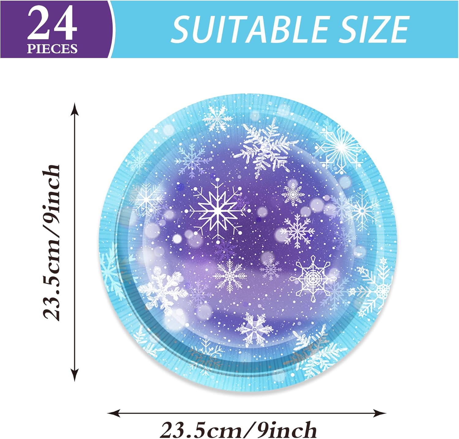 OXYLIPO 24pcs 9 Inch Snowflake Paper Plates - Winter Snowflake Party Supplies, Disposable Plates for Christmas, Holiday Dinner, Xmas Wedding, Birthday, Baby Shower, Family Gathering, Office Party - Image 2