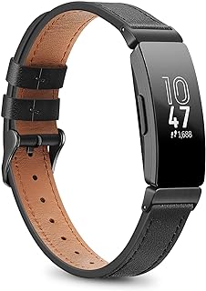 Fintie Bands Compatible with Fitbit Inspire 2 / Inspire HR/Inspire, Soft Genuine Leather Replacement Strap Accessory Wristband, Black