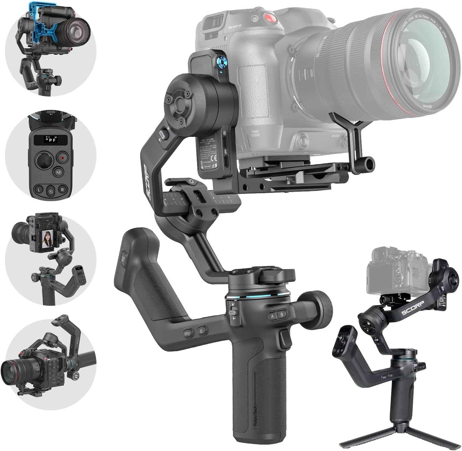 FeiyuTech SCORP-C2 Camera Gimbal Stabilizer with AI Tracking, 7.72lb Payload, Quick Vertical Shoot, Bluetooth Control, Detachable Remote Handle Compatible with Sony Canon Panasonic Nikon