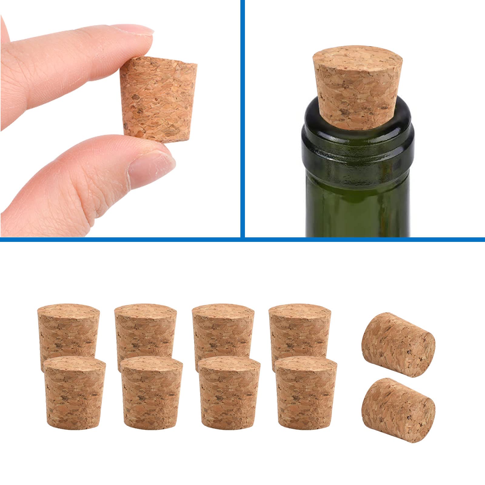 INCREWAY Corchos de madera blanda naturales, 20 piezas, tapones cónicos de corcho, tapones de vidrio grandes y pequeños para botellas de vino y cerveza — view 4