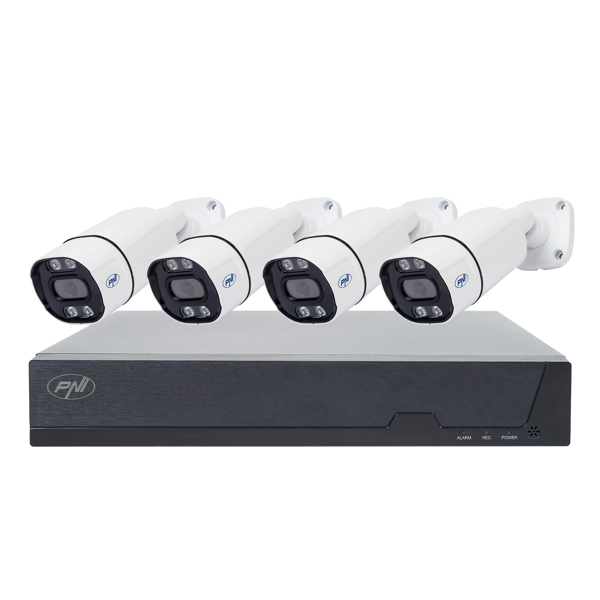 PNI House IPMAX POE-8 Kit Videosorveglianza con NVR e 4 Telecamere-IP, Risoluzione 8MP, Visione Notturna, Rilevazione di movimento, Impermeabile IP66, Compatibile con tecnologia-IP
