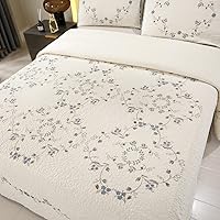 Vista 3 de vctops - Juego de colcha de 3 piezas, elegante, con bordado floral, de tamaño queen extragrande, 100% algodón, reversible y de retazos, 1 colcha y 2