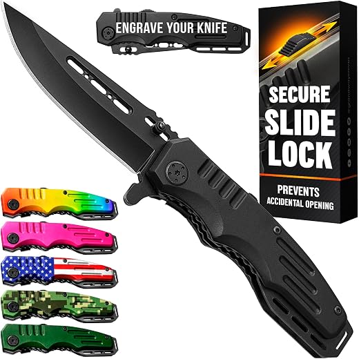 GRAND WAY Spring Assisted Knife - Pocket Folding Knife - Military Style - Boy Scouts Knife - Tactical Knife - Good for Camping Hunting Survival Indoor and Outdoor Activities Mens Gift 6681