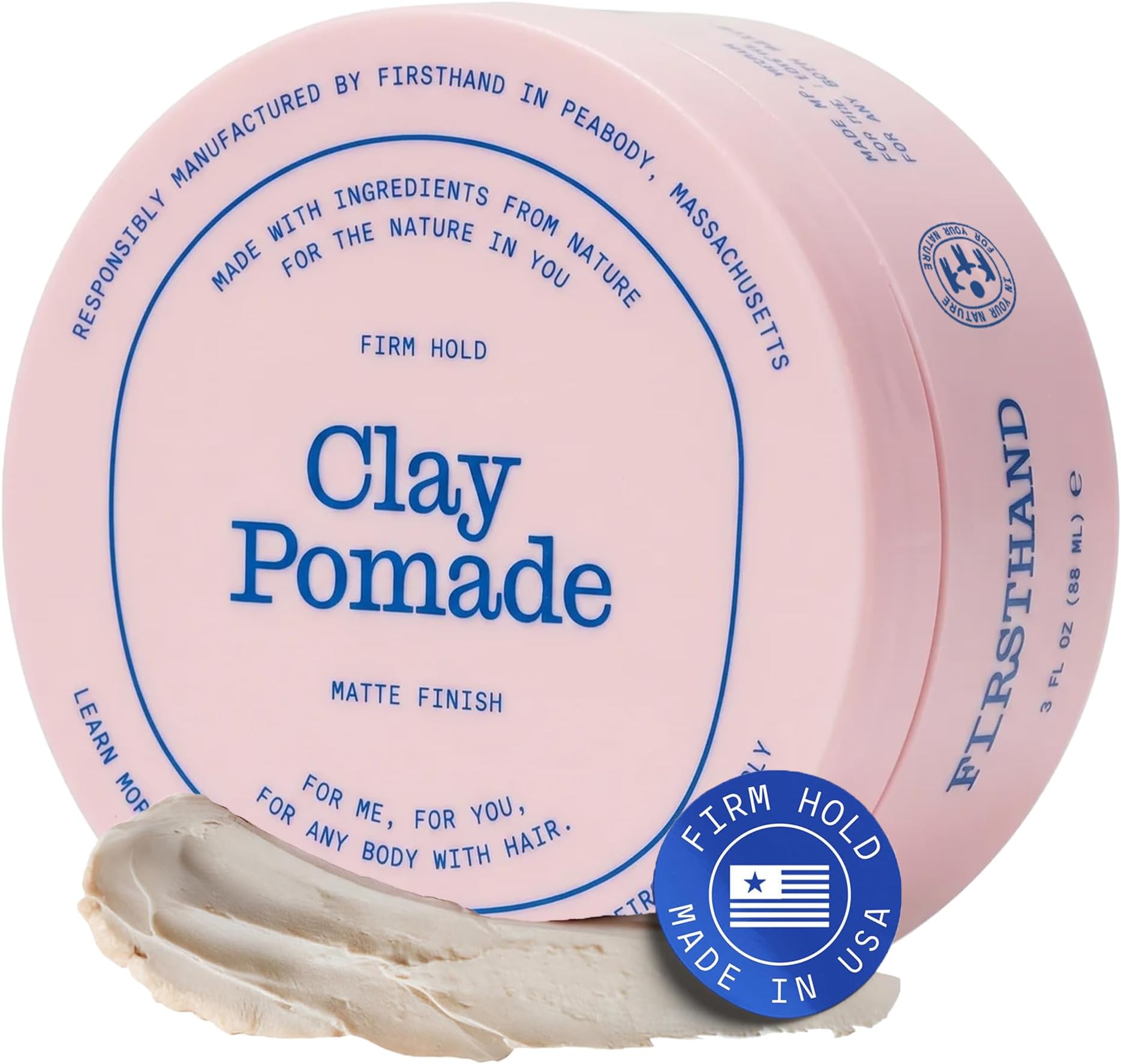 Firsthand Supply Hair Clay Pomade for Men & Women – Matte Clay Finish & Extra Strong Hold – Non-Greasy, Water-Based Organic Pomade – Easy to Restyle – Ideal for Short to Medium Hair Length – 3oz