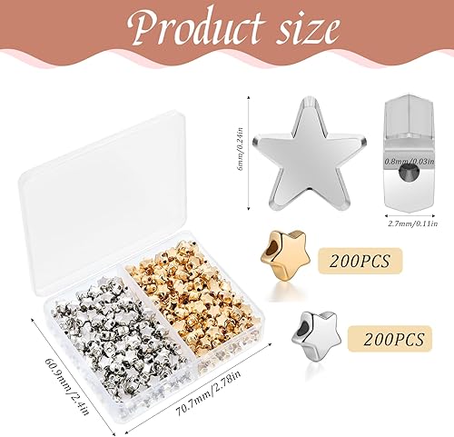 Miniatura 2 de 400 cuentas espaciadoras en forma de estrella, botones de estrella de 0.236 pulgadas para manualidades, estrellas de agujero grande, cuentas