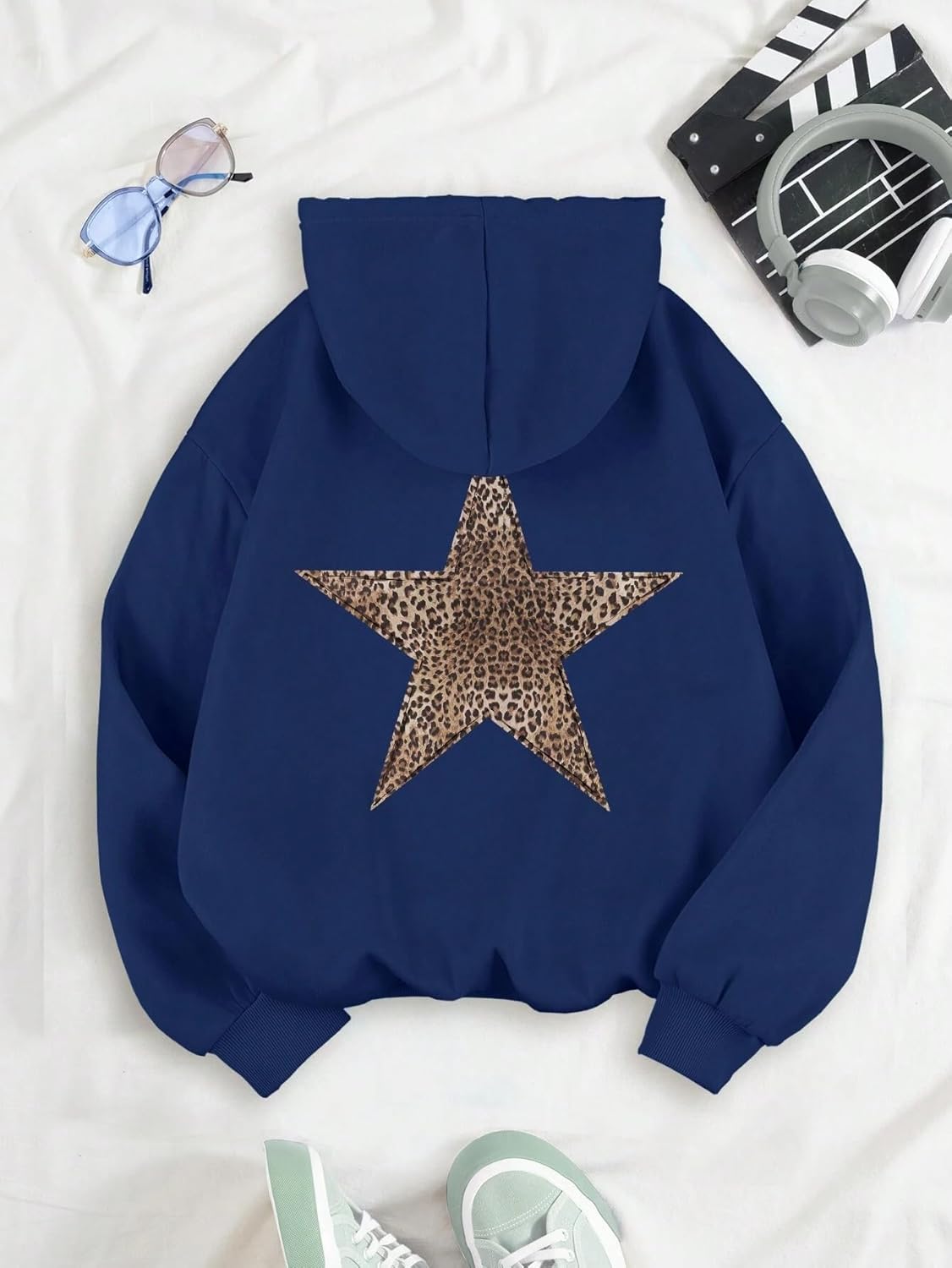 QYZ-Top Womens Cheetah Leopard Star Hoodie Graphic Print Fleece Y2k Oversized Hooded Sweatshirt - Image 5
