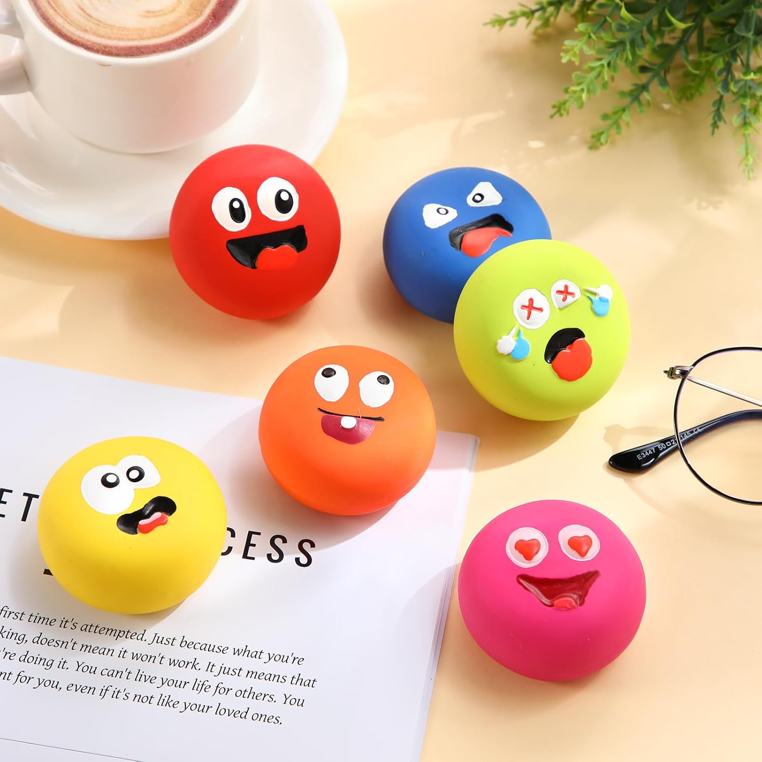 Hungdao 24 Pcs Dog Squeaky Toys for Small Breeds Face Soft Latex Rubber Squeaky Dog Balls Bulk Fetch Play Balls Puppy Toys for Mini Small Breeds Pet Teething Training Interactive