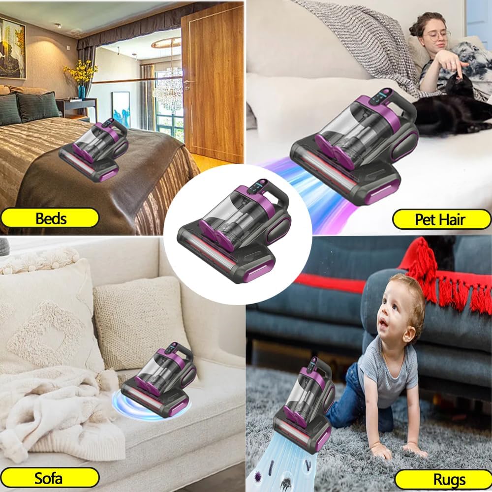 Mattress Vacuum Cleaner, 16Kpa Bed Vacuum Cleaner with 253.7nm UV-C Light, 140°F Heat, HEPA Filter & Ultrasonic, Versatile Handheld Vacuums for Bed, Sofa, Couch, Crib(Corded, 500W)