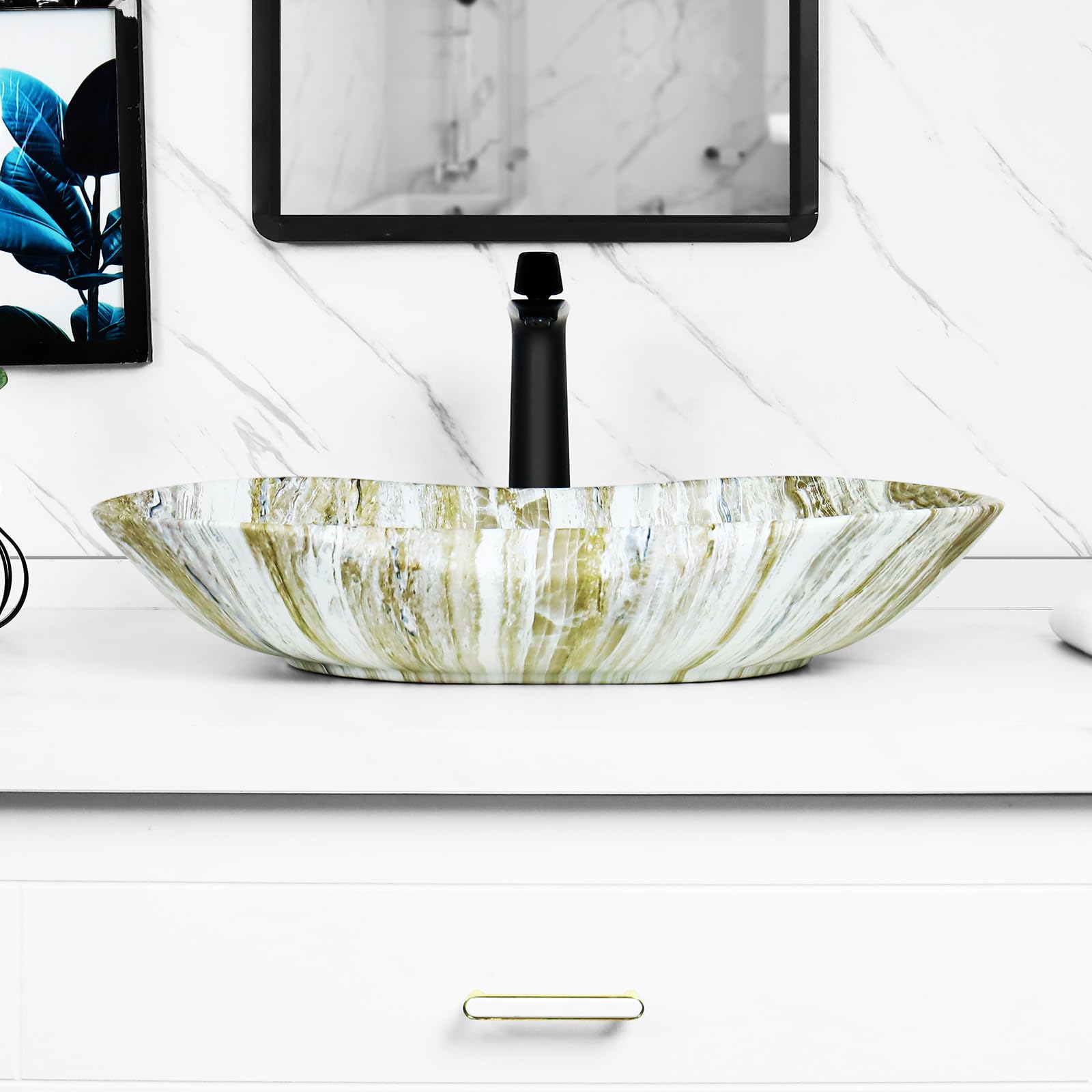 Tysun Oval Vessel Sink, 26'' x 16'' Oval Bathroom Sink Above Counter Porcelain Ceramic Bathroom Vessel Sink, Oval Vanity Sink for Bathrooms with Pop-Up Drain