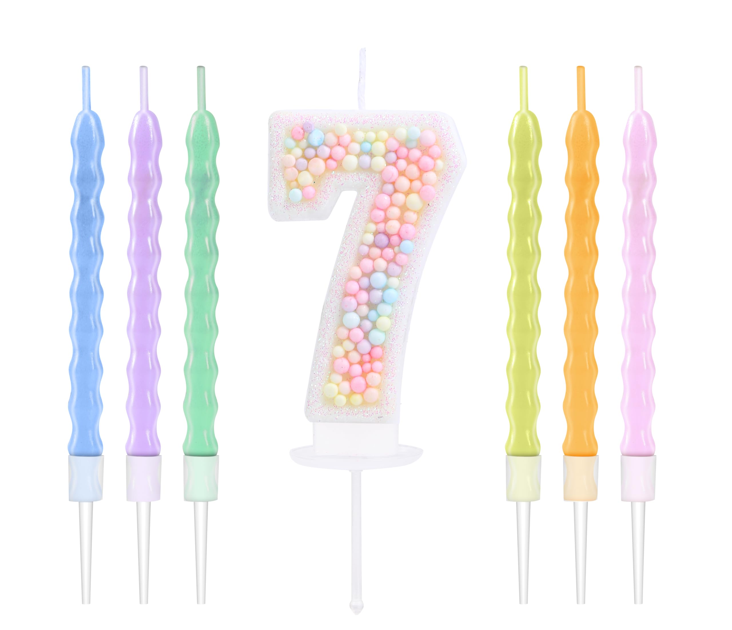 Happy 7th Birthday Cake Topper & Candela di Compleanno Numero 7 Oro Candela per torta di compleanno – Candele per 7° compleanno, Topper per torta di compleanno, Decorazioni per torte di compleanno
